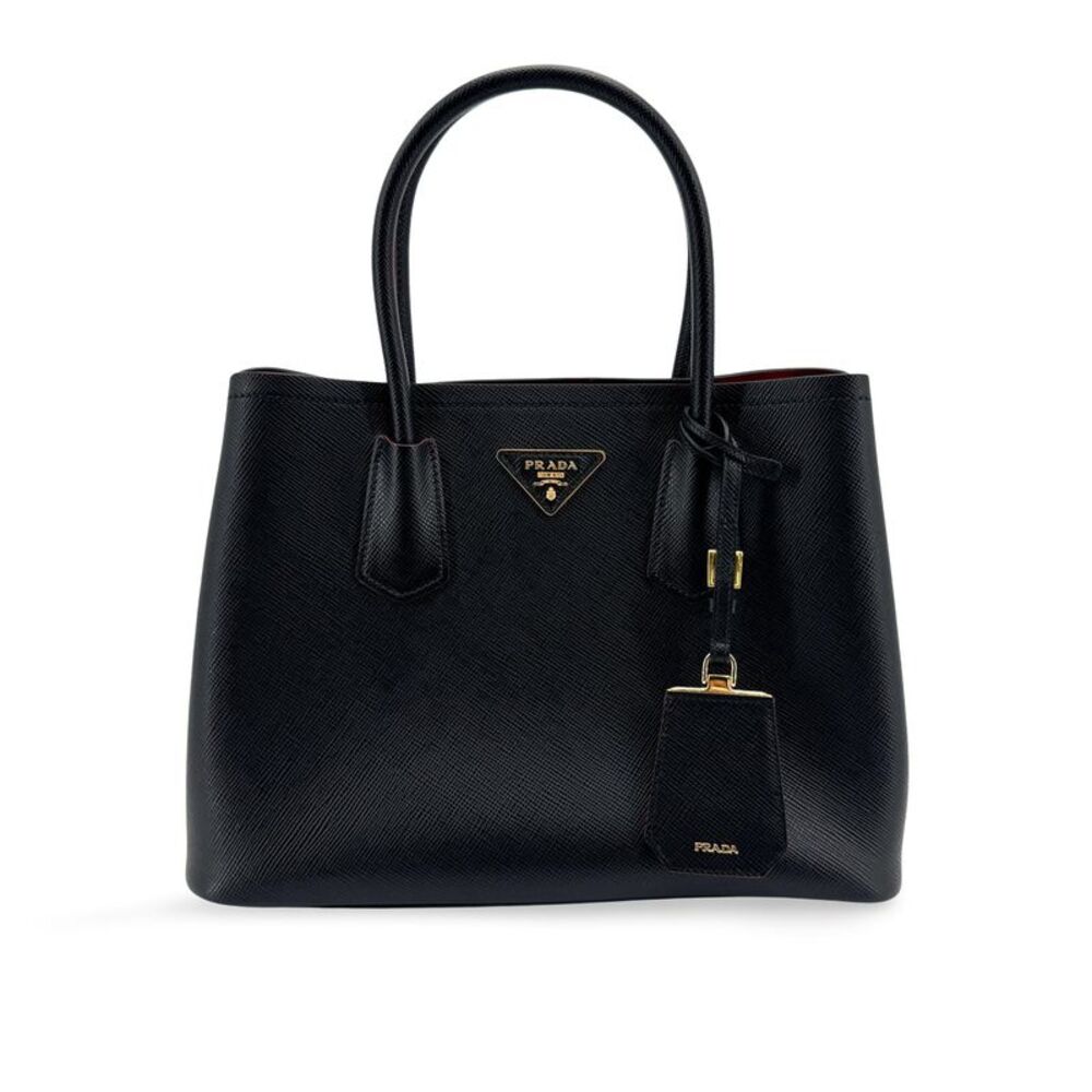 Prada Saffiano Double Bag Black Red